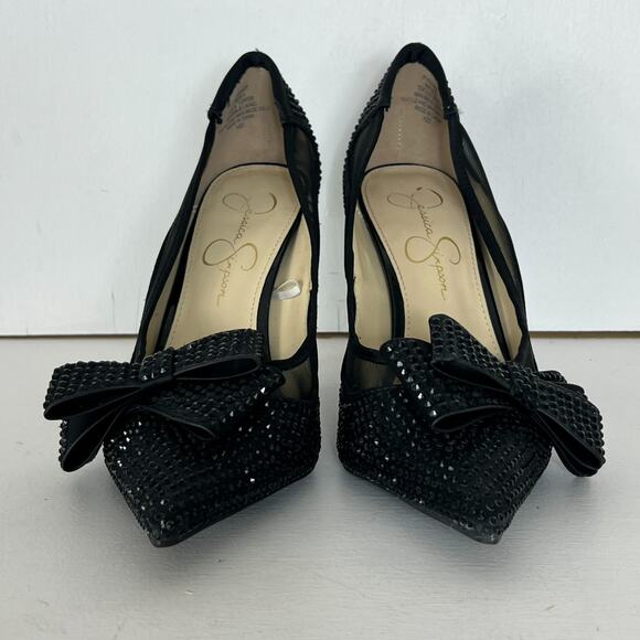 Jessica Simpson Heels Women's Size 8M Black Raynne Sequin Pump Bow Accent - Picture 2 of 14